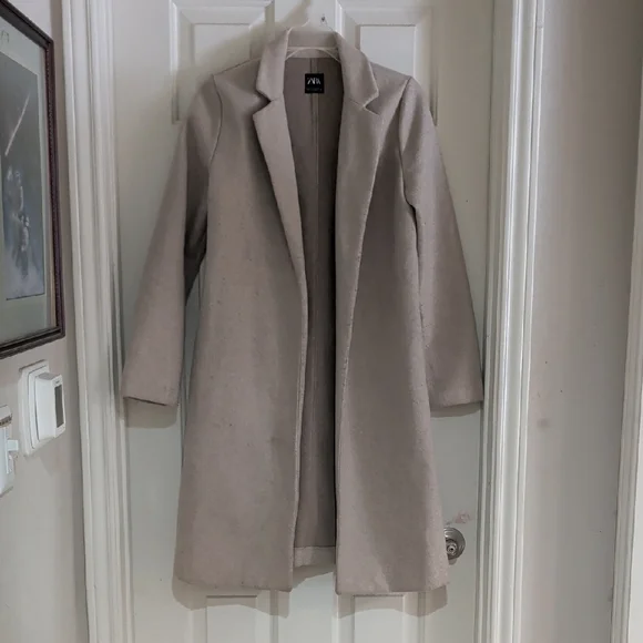 Zara Womens Beige Long Sleeve Collared Open Front Trench Coat Size S - Picture 2 of 6